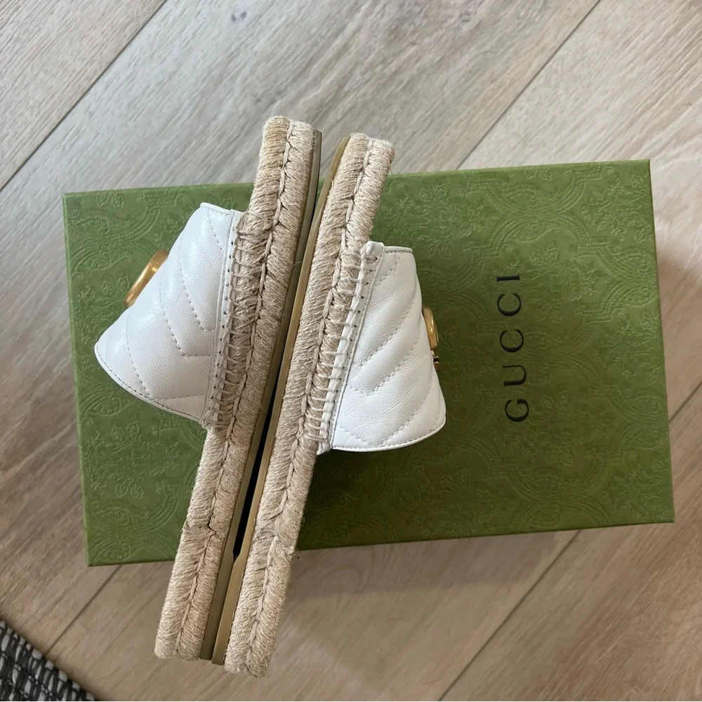 Gucci Pilar GG Matelasse Leather Espadrille Slides – White